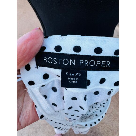 Boston Proper Black White Polka Dot Blouse Ruffled Bell Sleeves Keyhole Neckline - Picture 6 of 11